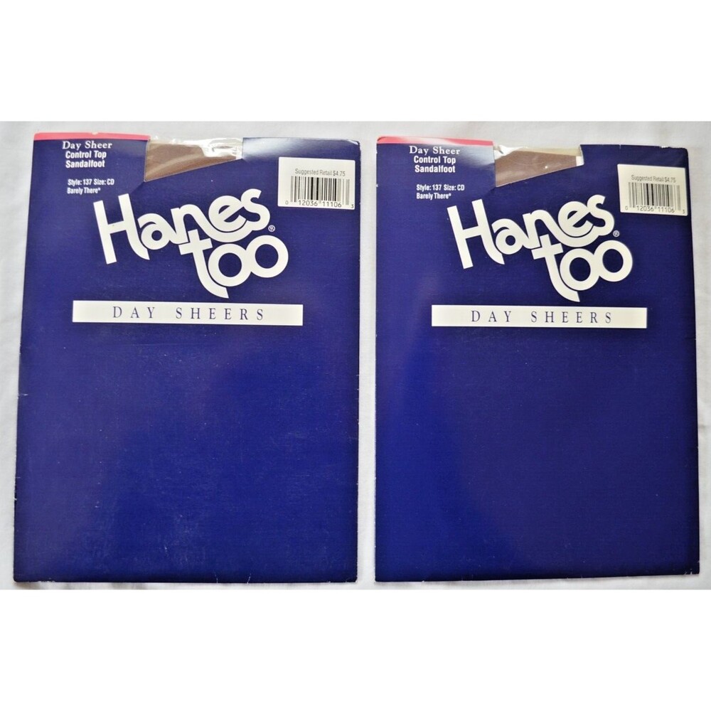 Hanes Too Pantyhose CD Lot of 2 Style 137 Control Top Sandalfoot Barely There